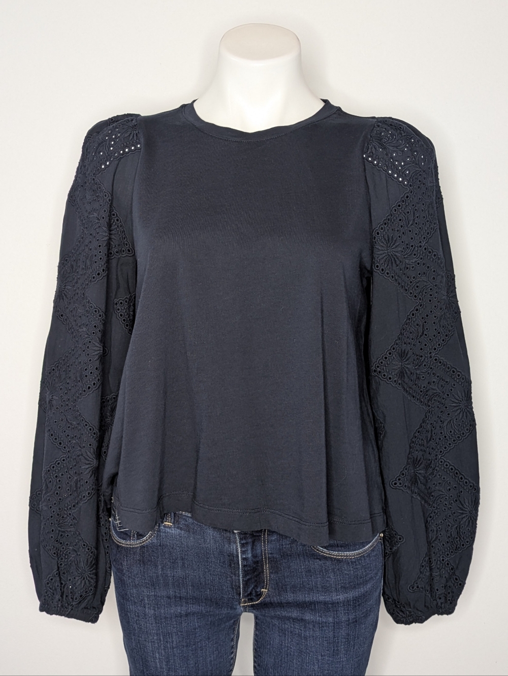 Me+Em Blue Eyelet Lace Puff Sleeve Cotton Top 8